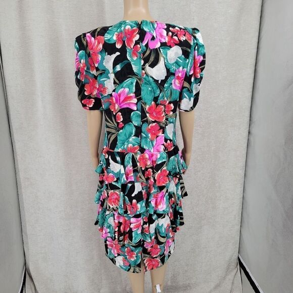 Maggy London by Jeannene Booher 80s Silk Tropical Dress Women's Plus Size 14 - Picture 8 of 14